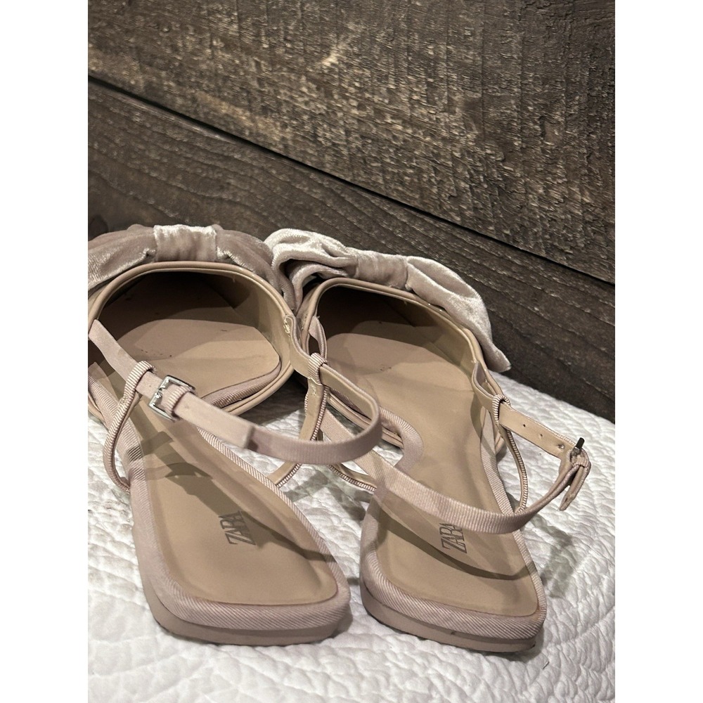 ZARA Beige Velvet Bow Pointed Toe Women's Slingback Flats Size 39 - Picture 6 of 9